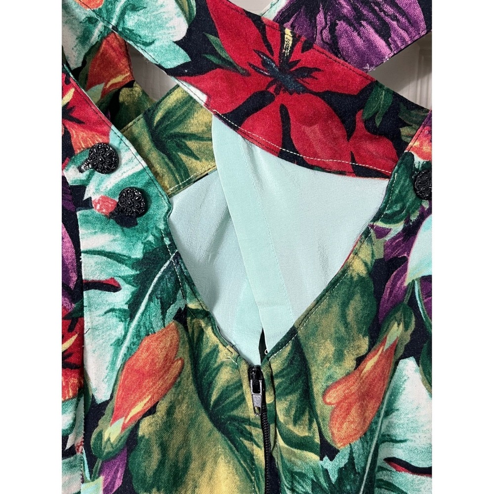 Handmade Tropical Floral Dress Womens M L Multicolor Excellent Fit Flare Midi - Picture 4 of 8